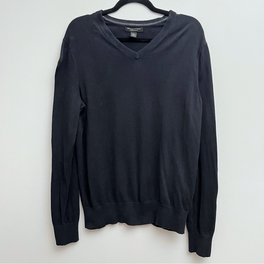 Banana Republic Luxury Blend Navy V Neck Silk Cashmere Long Sleeve Sweater Large